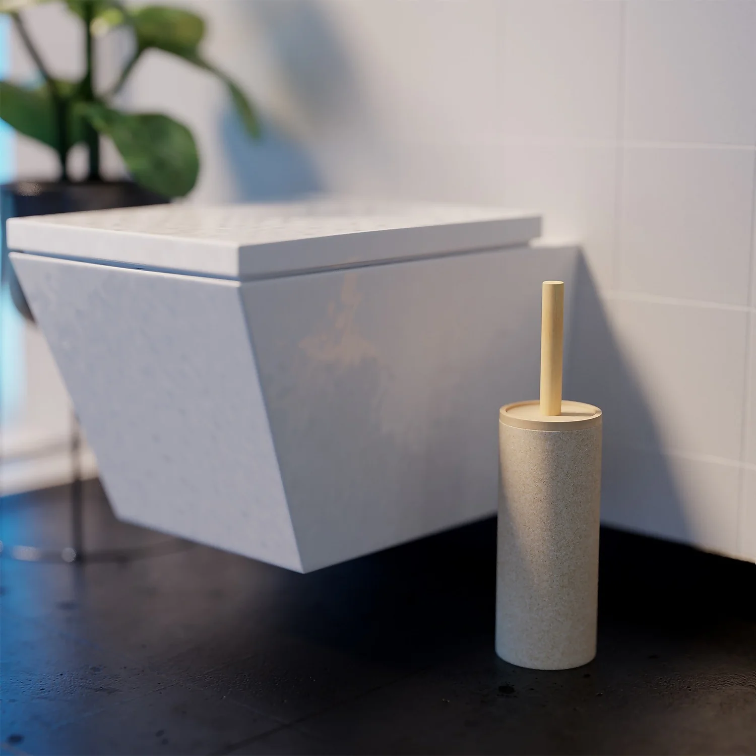 Homebase Edit Bathroom Toilet Brush And Holder - Beige Resin - Image 2