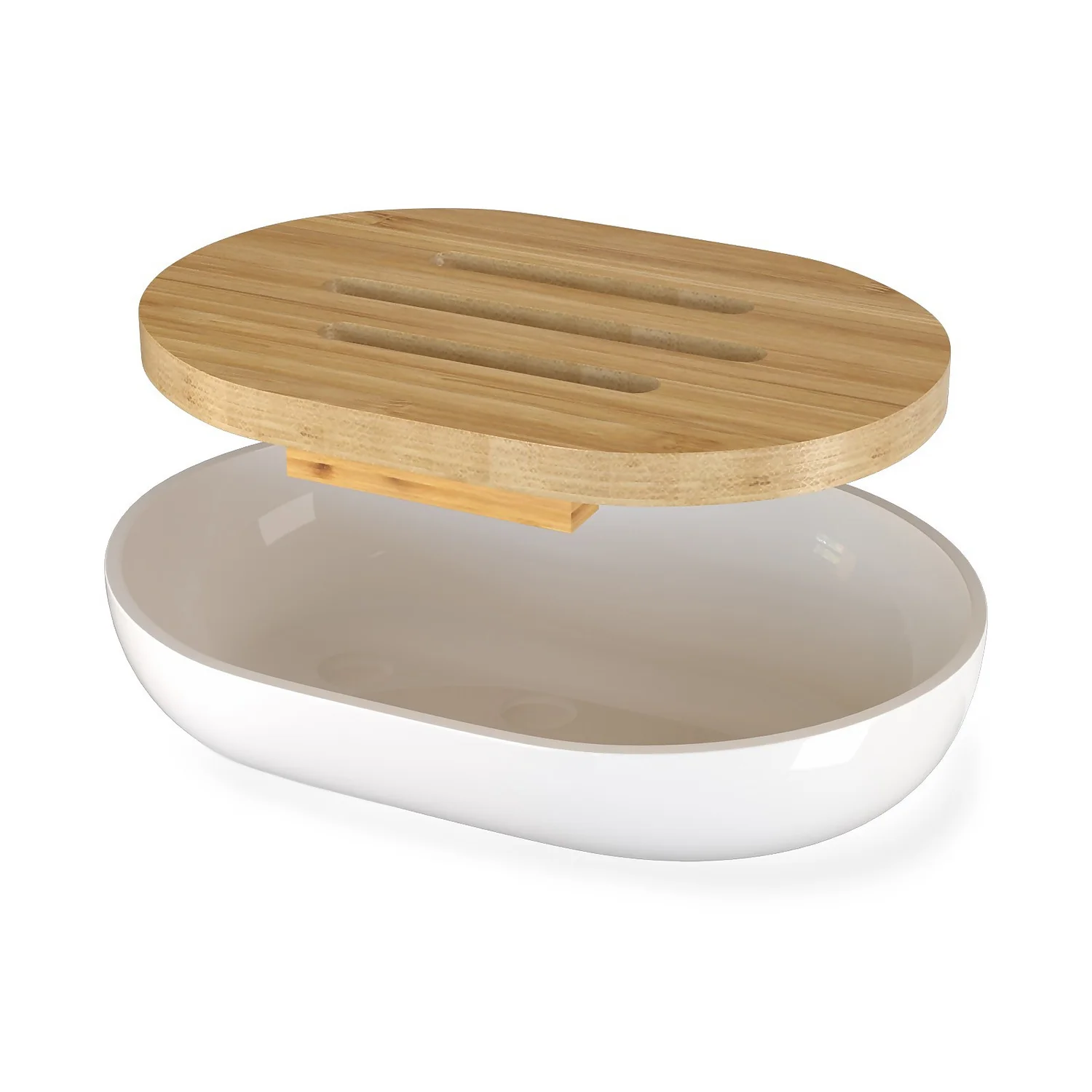 Homebase Soap Dish - White & Bamboo - Image 3