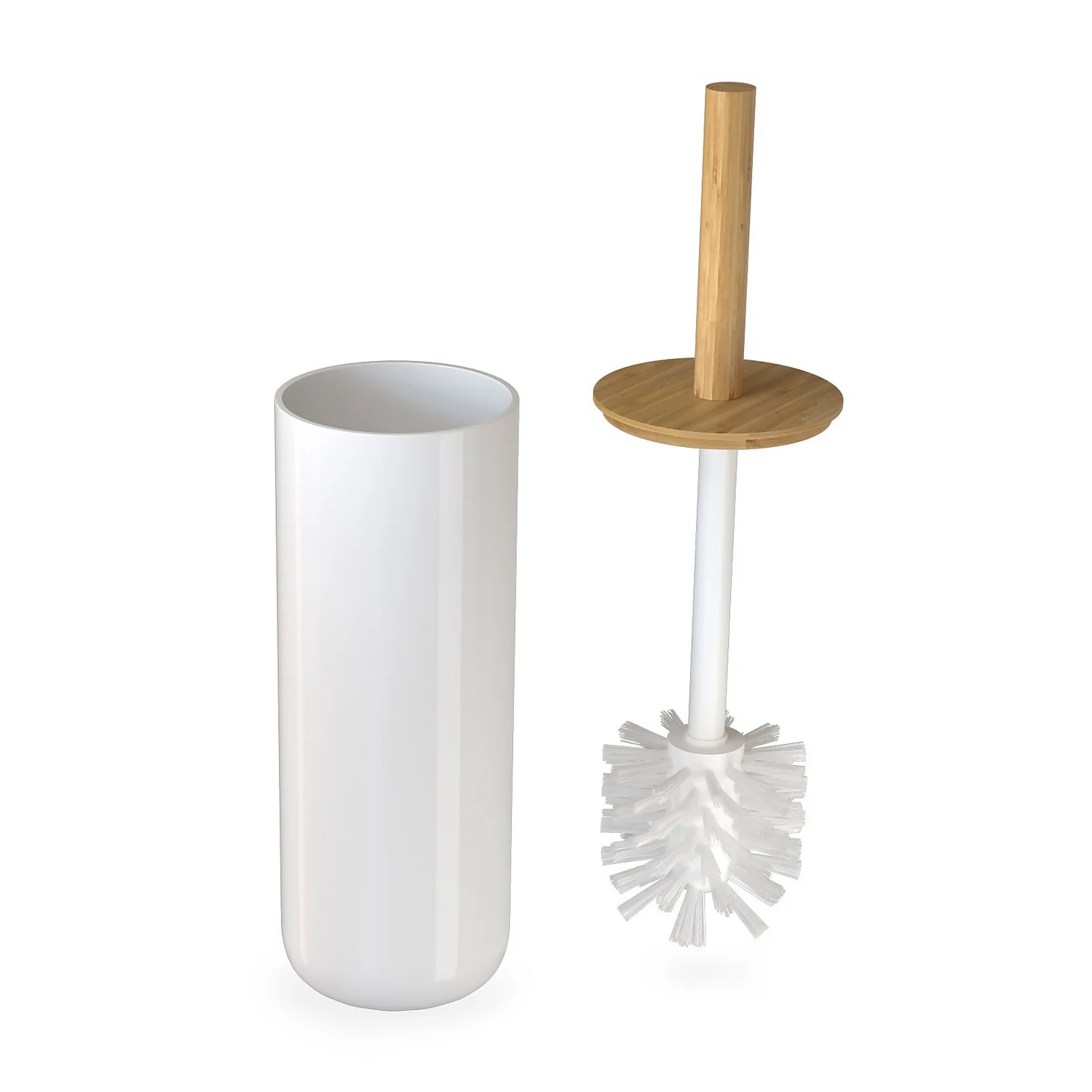 Homebase Toilet Brush And Holder - White & Bamboo - Image 3