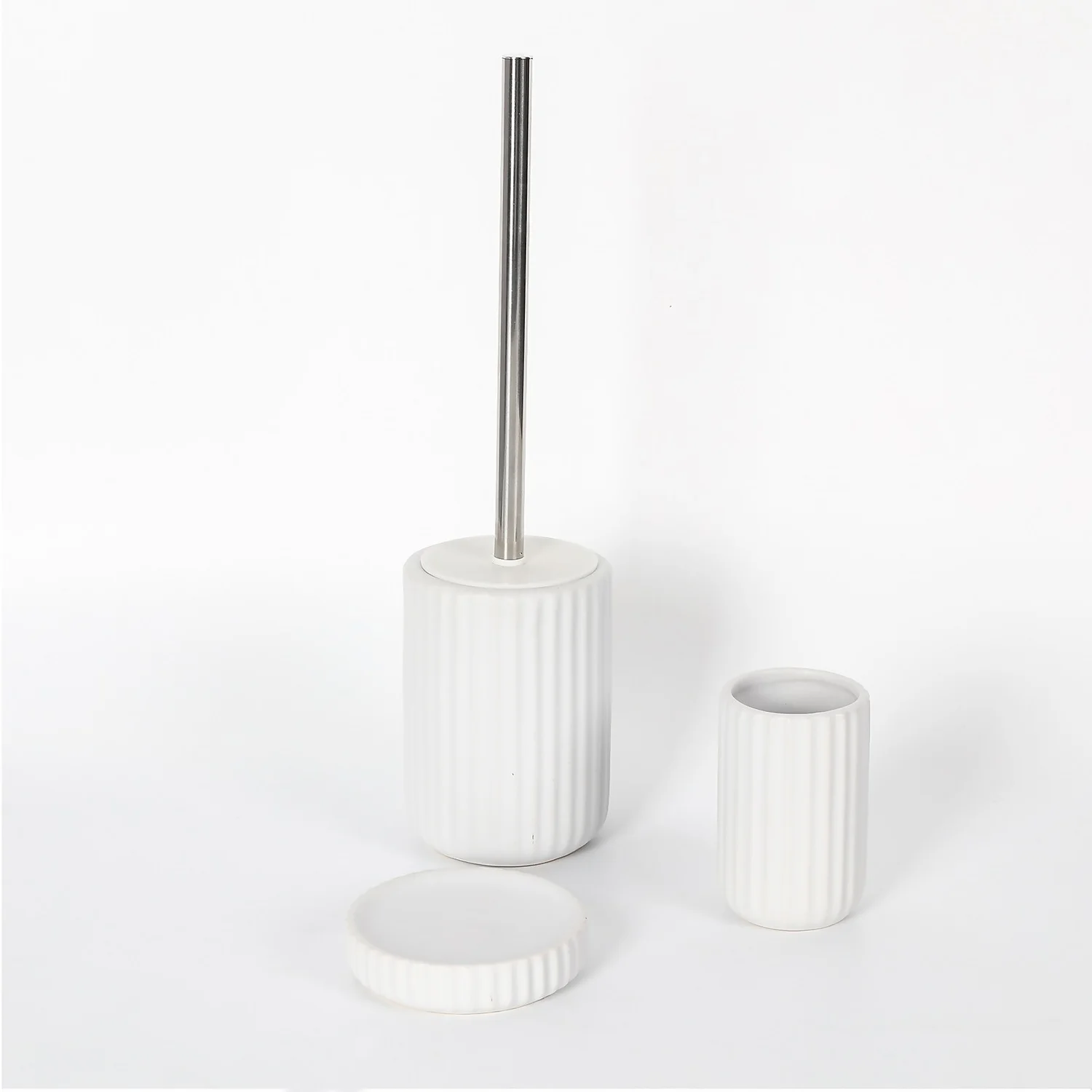 Ceramic Toothbrush Holder - White Ridged - Image 2