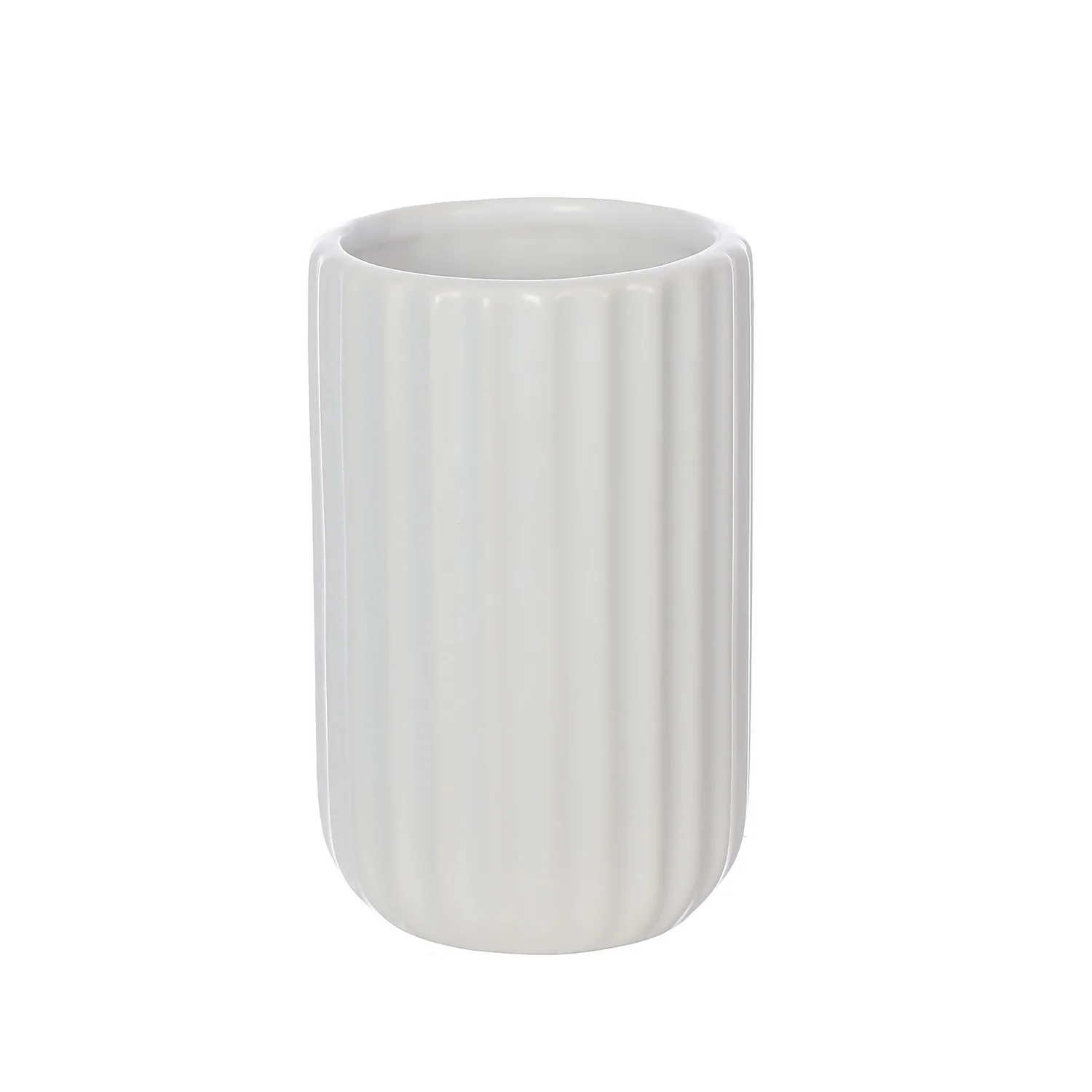 Ceramic Toothbrush Holder - White Ridged