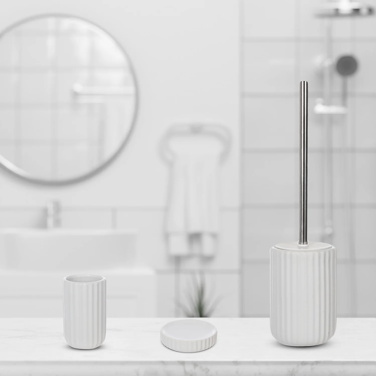 Ceramic Toothbrush Holder - White Ridged - Image 3