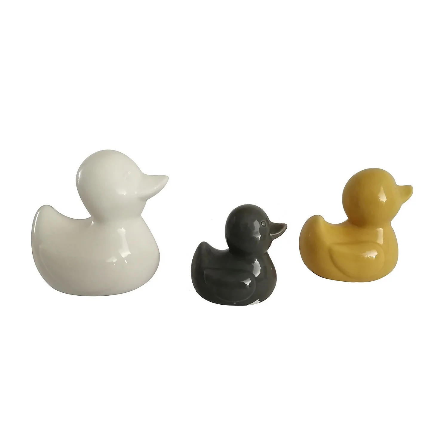 Ochre And Grey Trio Of Ceramic Ducks