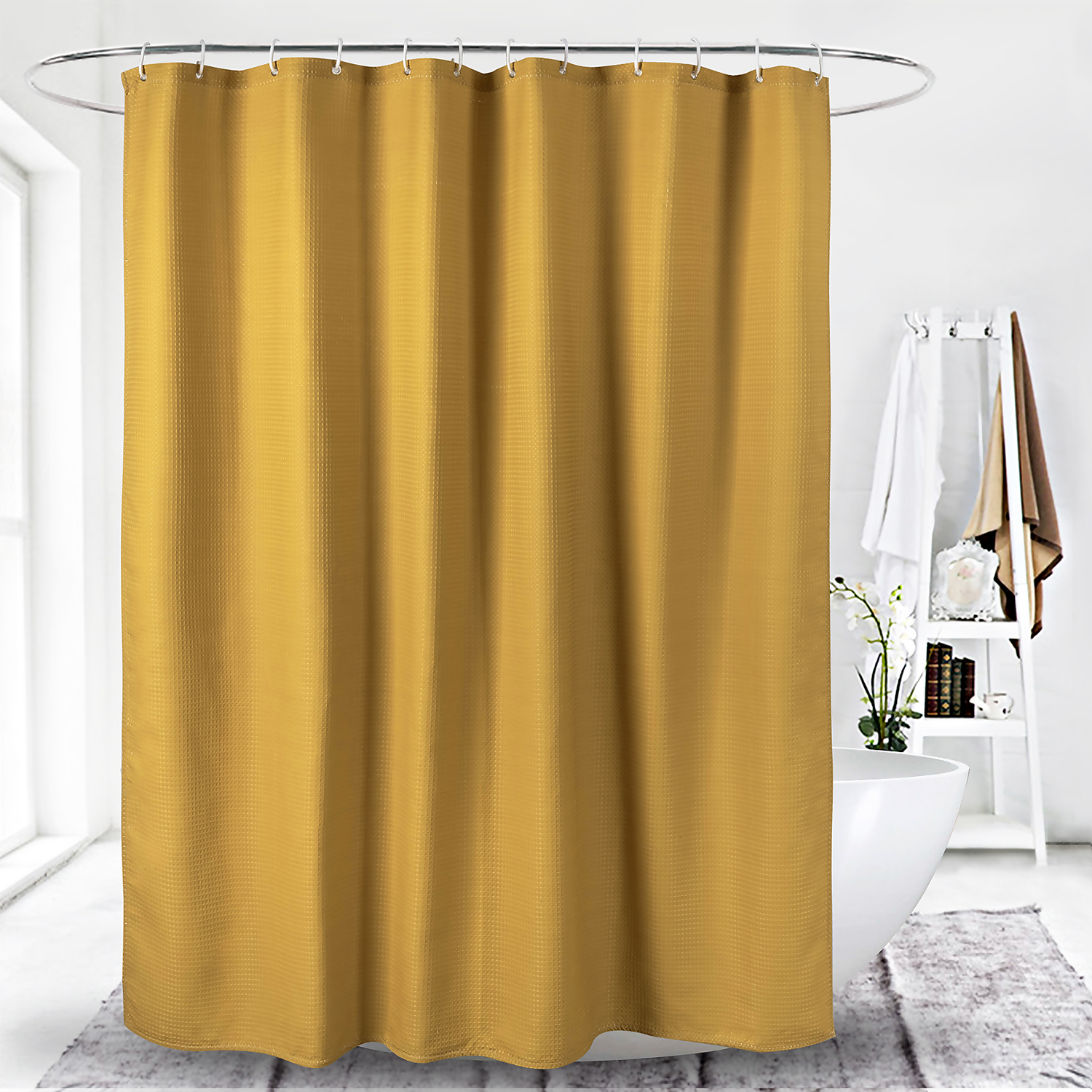 Homebase Waffle Ochre Shower Curtain - Image 2