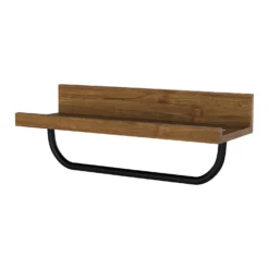 Bathroom Wall Shelf & Hanging Towel Rail - Mango Oak & Black