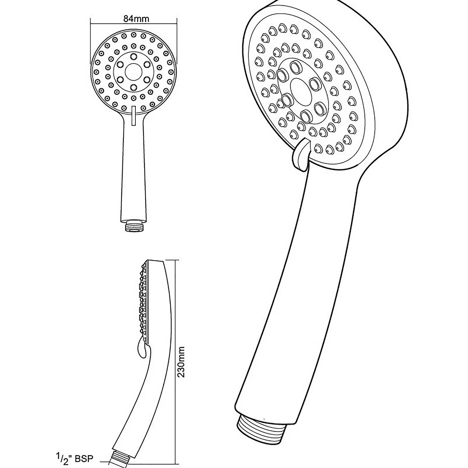 Triton Lara 3 Spray Pattern Shower Head - Chrome - Image 6