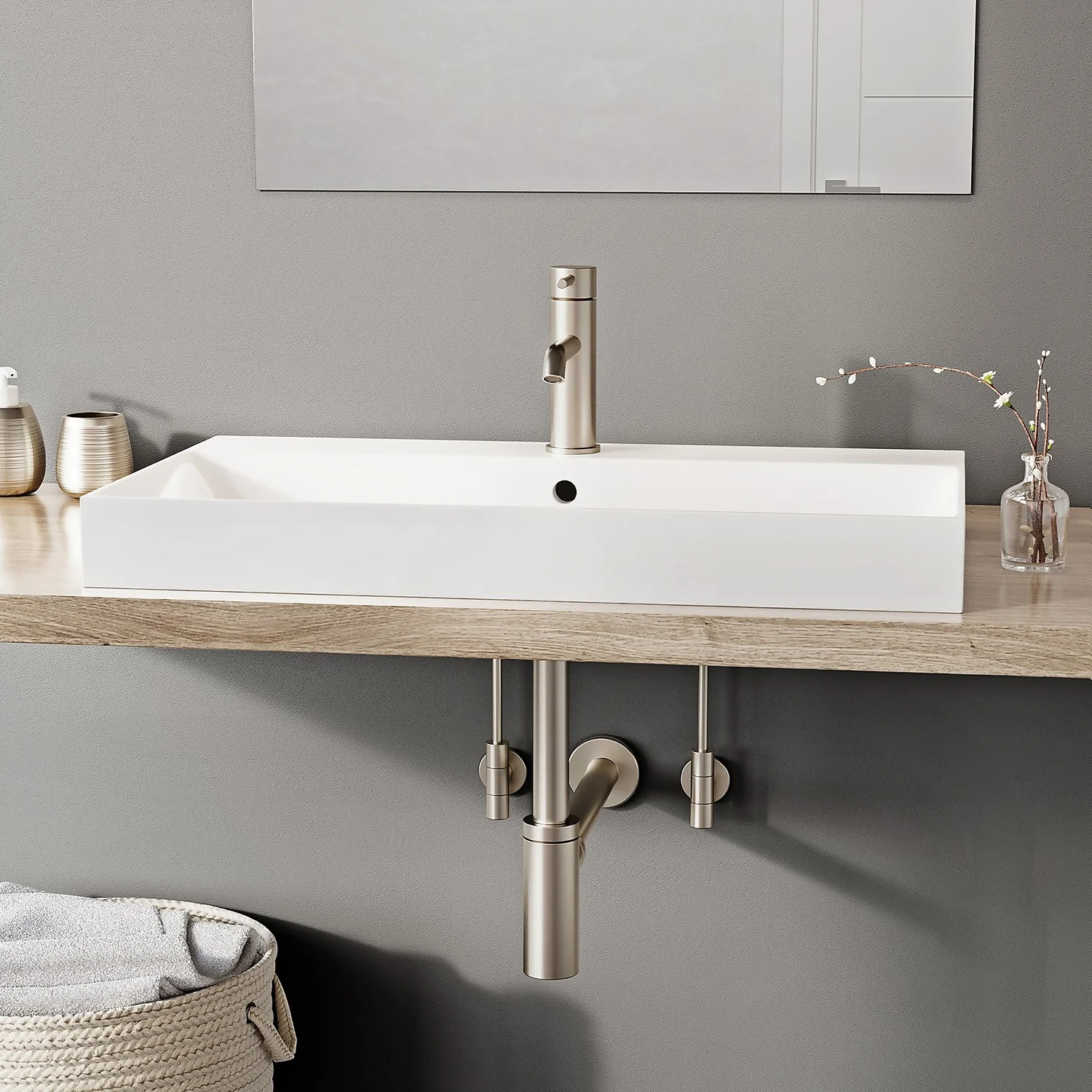 Aqualona Designer Exposed Basin Isolation Valves And Extensions - Brushed Nickel - Image 2