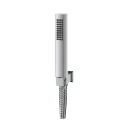 Aqualona Square Shower Handset, With Hose, Wall Outlet And Holder - Chrome Finish