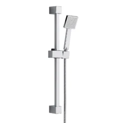 Aqualona Square Shower Handset Head, Riser Rail And Hose Kit - Chrome
