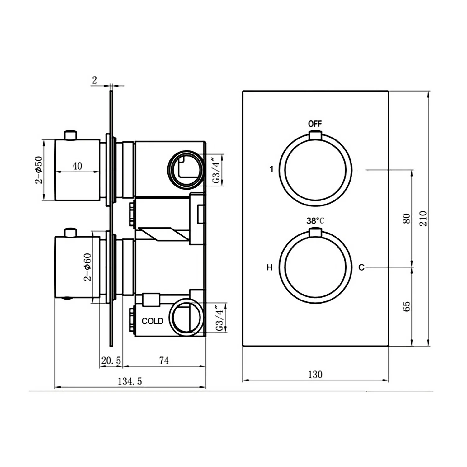 Thermostatic 1 Way Shower Valve - Brushed Nickel Finish - Image 4
