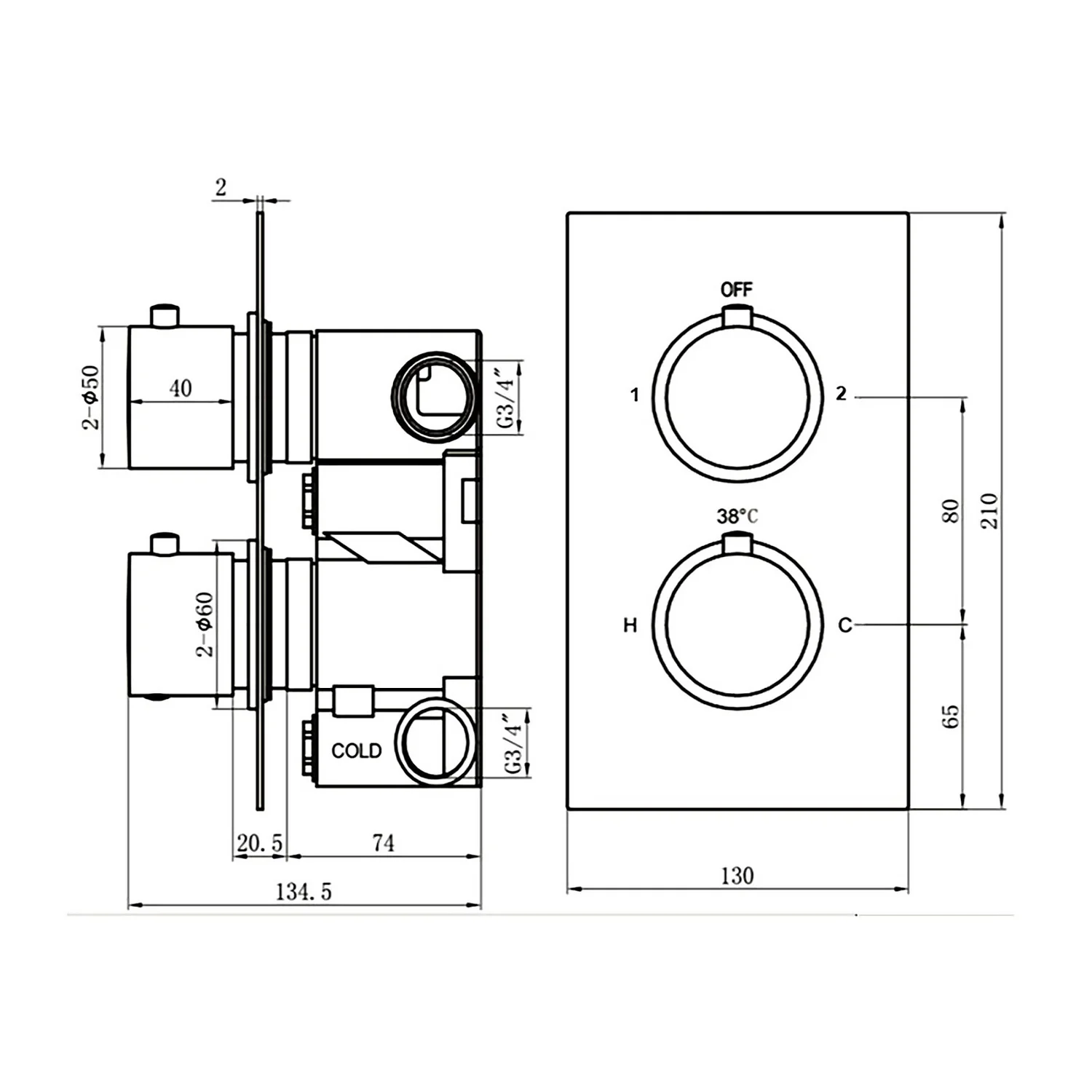 Thermostatic 2 Way Shower Valve - Brushed Nickel Finish - Image 4