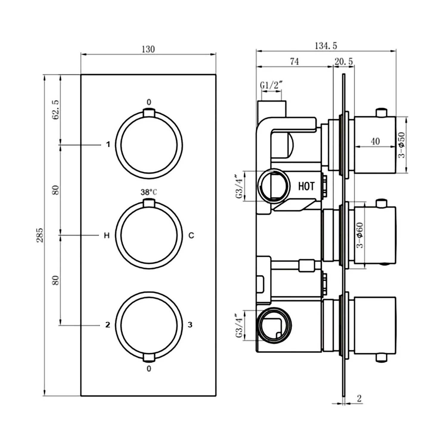 Thermostatic 3 Way Shower Valve - Brushed Nickel Finish - Image 4