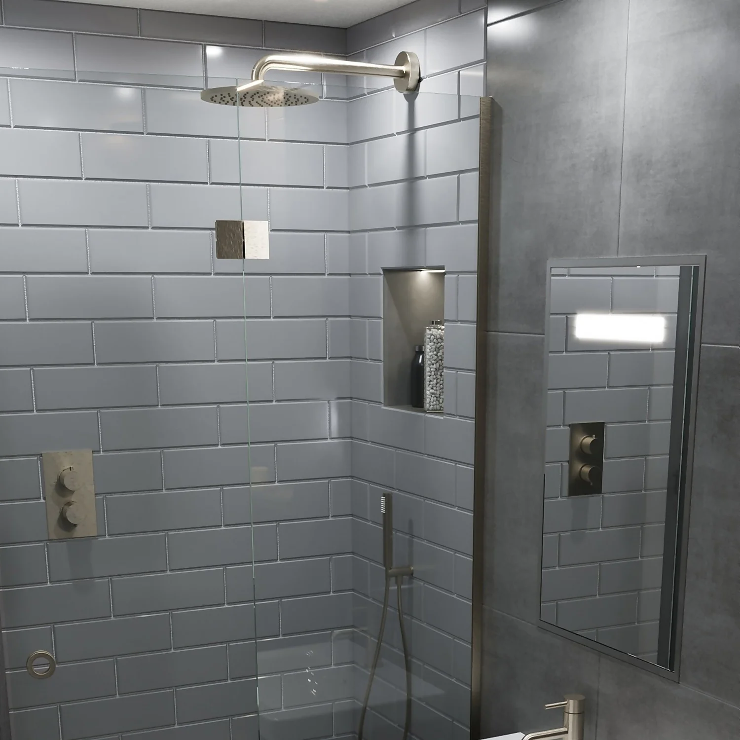 Bathstore Brushed Nickel 250mm Round Shower Head With Wall Arm - Image 3